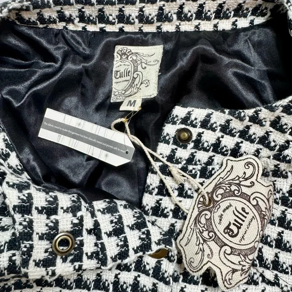 NWT Women's Tulle Blazer Jacket Size M Black White Houndstooth Anthropologie - Picture 4 of 9